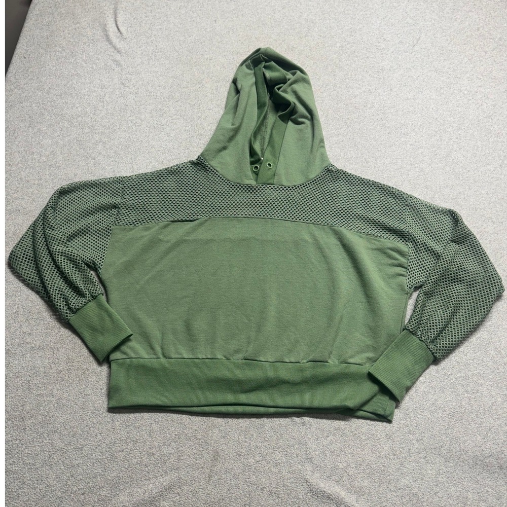 Cali Sport Green Cropped Hoodie Mesh Sleeve Pullover Sweatshirt Women's M Urban